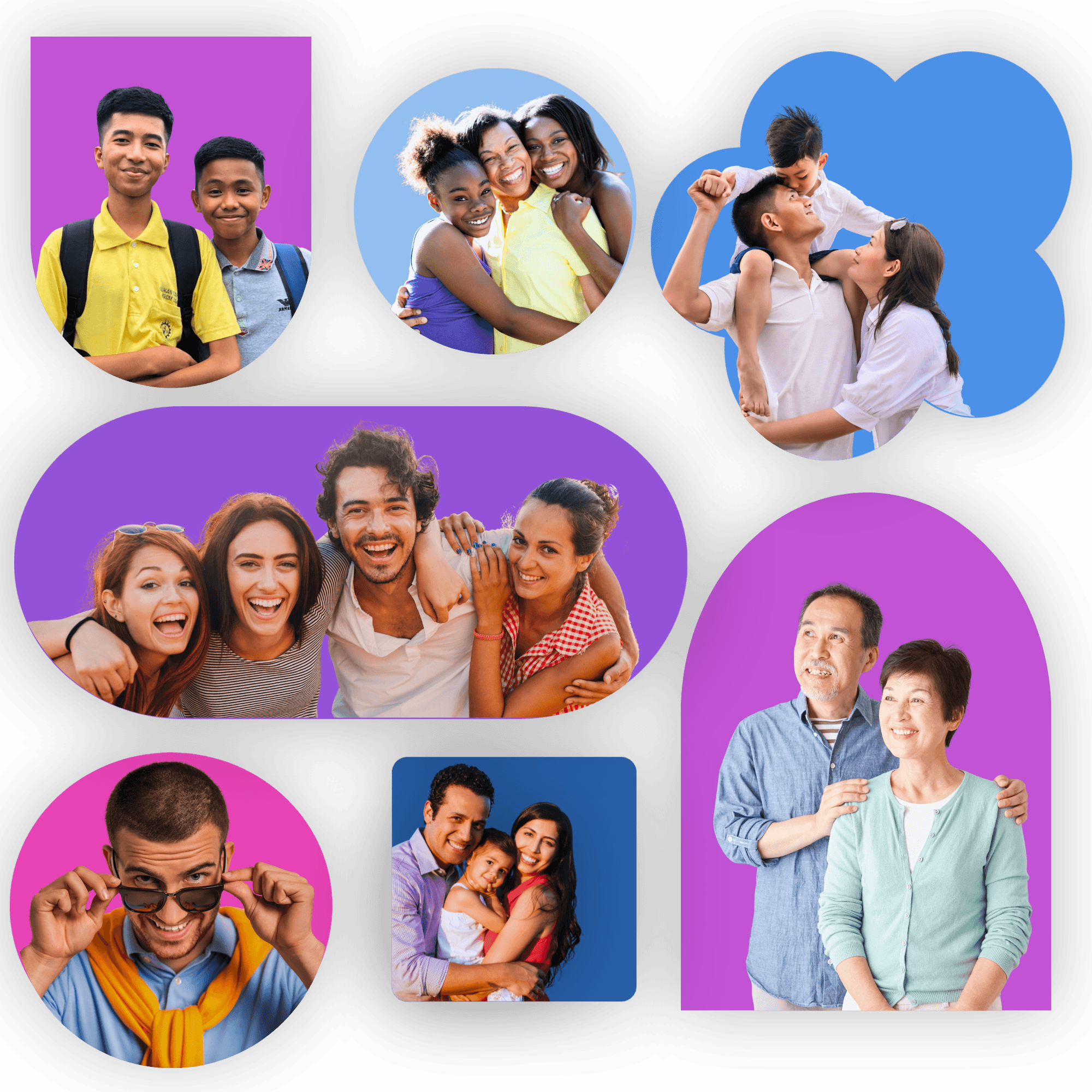 Individuals, couples, and families at different stages of life